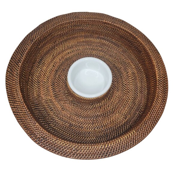 Williams-Sonoma Woven Chip & Dip Serving Tray With Ceramic Bowl - Picture 6 of 7